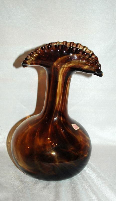 Empoli Tortoise Glass Vase with Crimped Top Mid Century Modernist