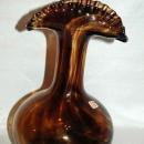 Empoli Tortoise Glass Vase with Crimped Top Mid Century Modernist