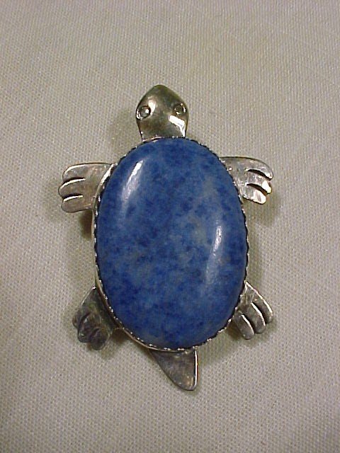 Hand crafted Native American Navajo Denim Lapis Serling Bolo Turtle signed D.Secaterd
