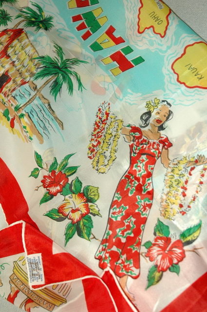 Vintage Hawaiian Souvenir Scarf Silk Rayon