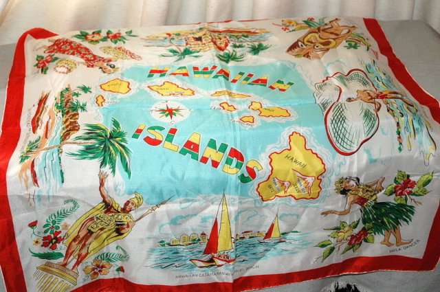 Vintage Hawaiian Souvenir Scarf Silk Rayon