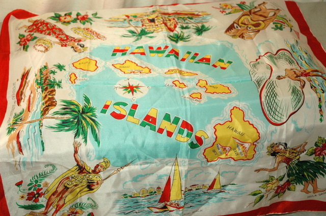 Vintage Hawaiian Souvenir Scarf Silk Rayon