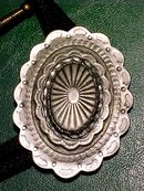Signed Native American Pewter Concho Bolo Tie E.G 89'