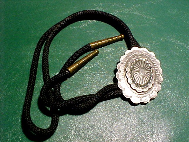 Signed Native American Pewter Concho Bolo Tie E.G 89'