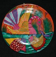 Mexican Talavera Pottery Plate with Hand Painted Swan Fish Design -Story Plate