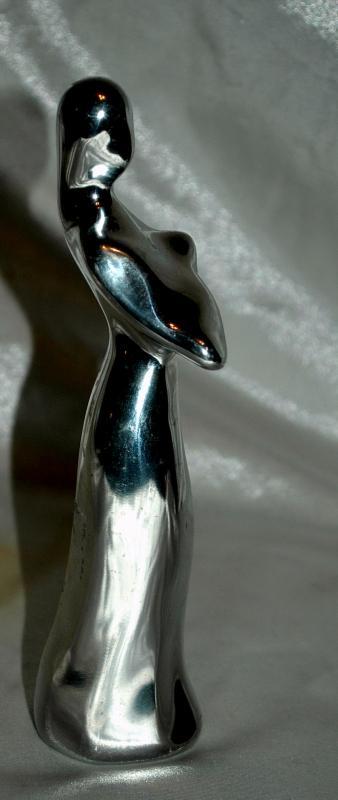 Hoselton Art Polished Aluminum Sculpture Mother holding Baby , Rare