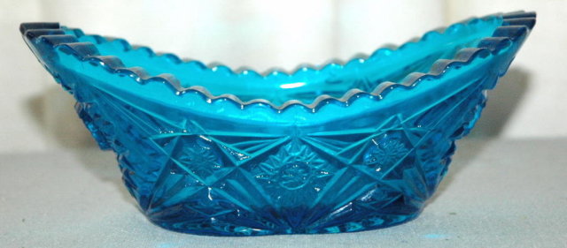 Blue Pressed Glass Bowl with Serrated edge
