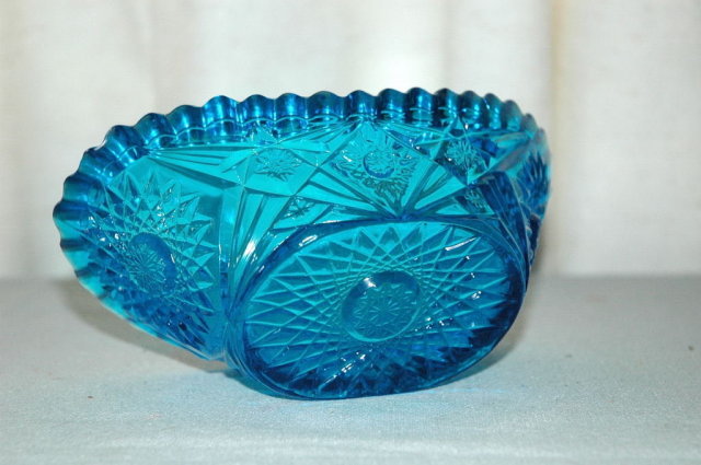 Blue Pressed Glass Bowl with Serrated edge