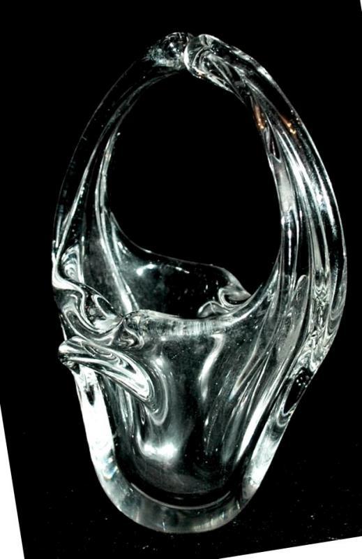 Murano Hand Blown Crystal Clear Glass Basket