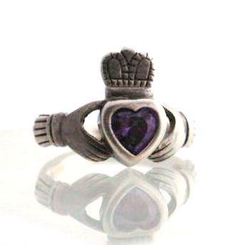 Irish Claddagh Ring, Sterling Silver & Amethyst Heart hand crafted in Ireland