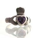 Irish Claddagh Ring, Sterling Silver & Amethyst Heart hand crafted in Ireland