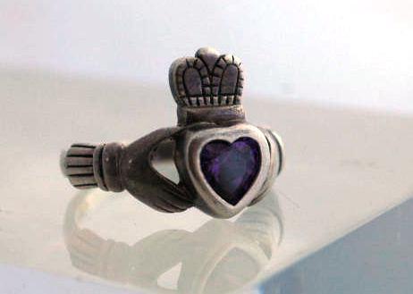 Irish Claddagh Ring, Sterling Silver & Amethyst Heart hand crafted in Ireland