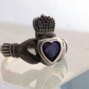 Irish Claddagh Ring, Sterling Silver & Amethyst Heart hand crafted in Ireland