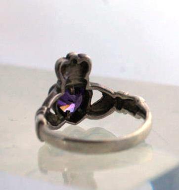 Irish Claddagh Ring, Sterling Silver & Amethyst Heart hand crafted in Ireland