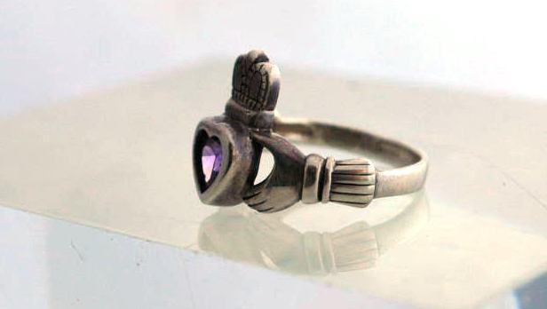 Irish Claddagh Ring, Sterling Silver & Amethyst Heart hand crafted in Ireland