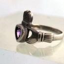 Irish Claddagh Ring, Sterling Silver & Amethyst Heart hand crafted in Ireland