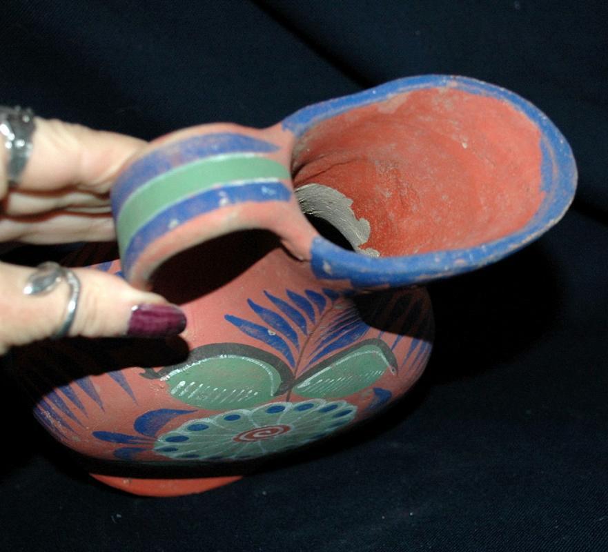 Mexico Tonala un-burnished opaque pottery water pitcher circa 1940's