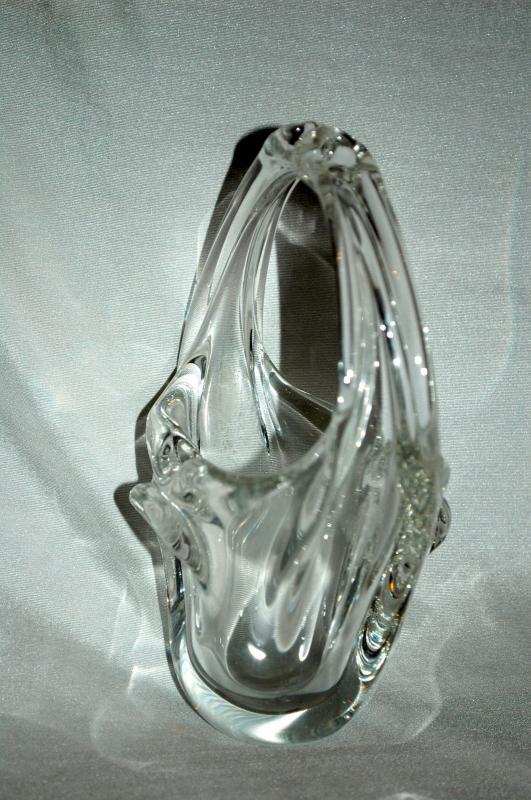 Murano Hand Blown Crystal Clear Glass Basket