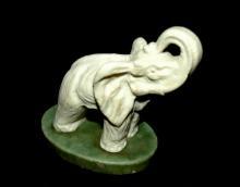 Hand Carved Alabaster Elephant from Italy with Trunk up