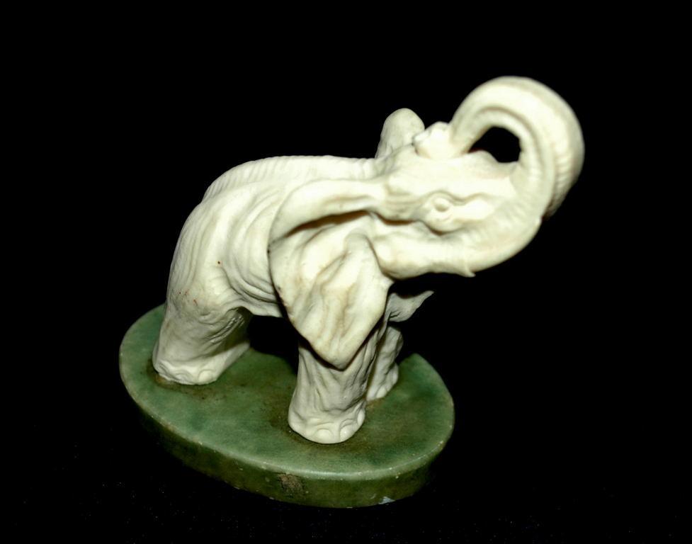 Hand Carved Alabaster Elephant from Italy with Trunk up