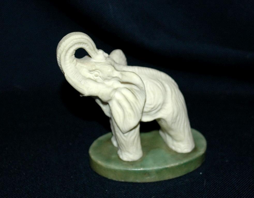 Hand Carved Alabaster Elephant from Italy with Trunk up