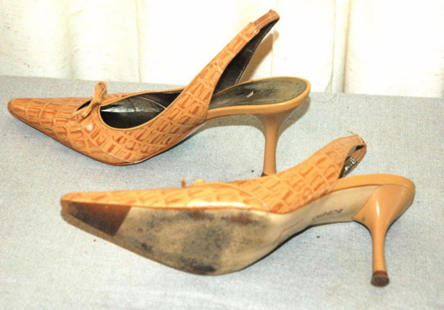 BCB Girls Pointy Beige Sling back pumps, heals size 8.5