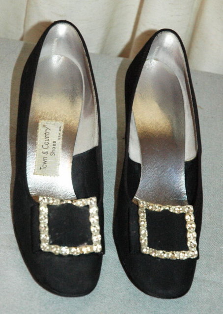 Town & County Black Satin & Jewels Shoes 8.5