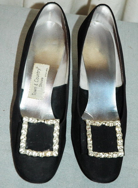 Town & County Black Satin & Jewels Shoes 8.5