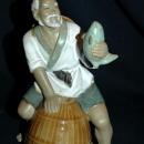 VINTAGE Chinese Fisherman MUDMAN CLAY SCULPTURE Shekwan Ceramics
