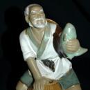 VINTAGE Chinese Fisherman MUDMAN CLAY SCULPTURE Shekwan Ceramics