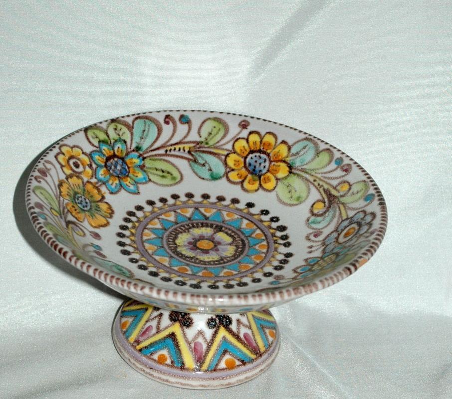 VINCENZO PINTO VIETRE Hand painted Majolica Compote, 19th Century Italian