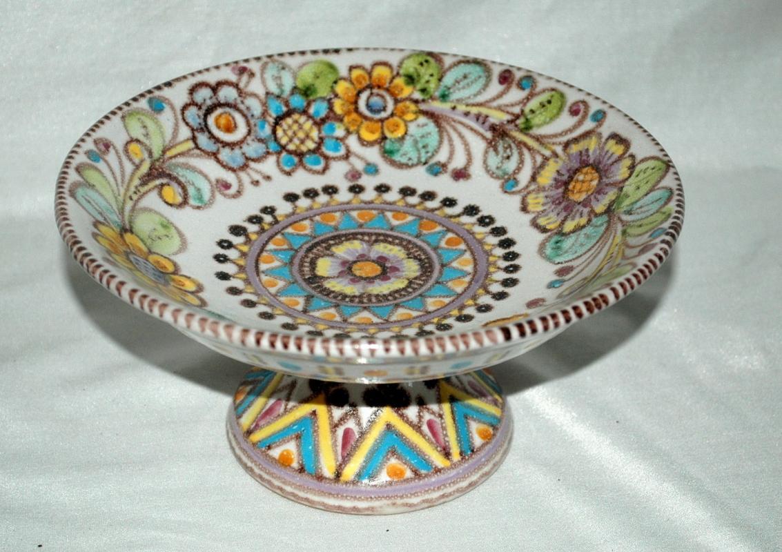 VINCENZO PINTO VIETRE Hand painted Majolica Compote, 19th Century Italian