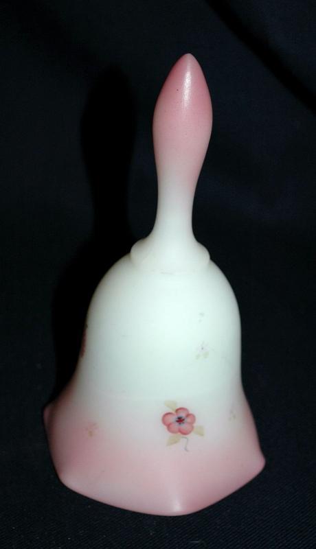 Raspberry Burmese Satin Glass Dinner Bell by Fenton, Hand Painted and Signed