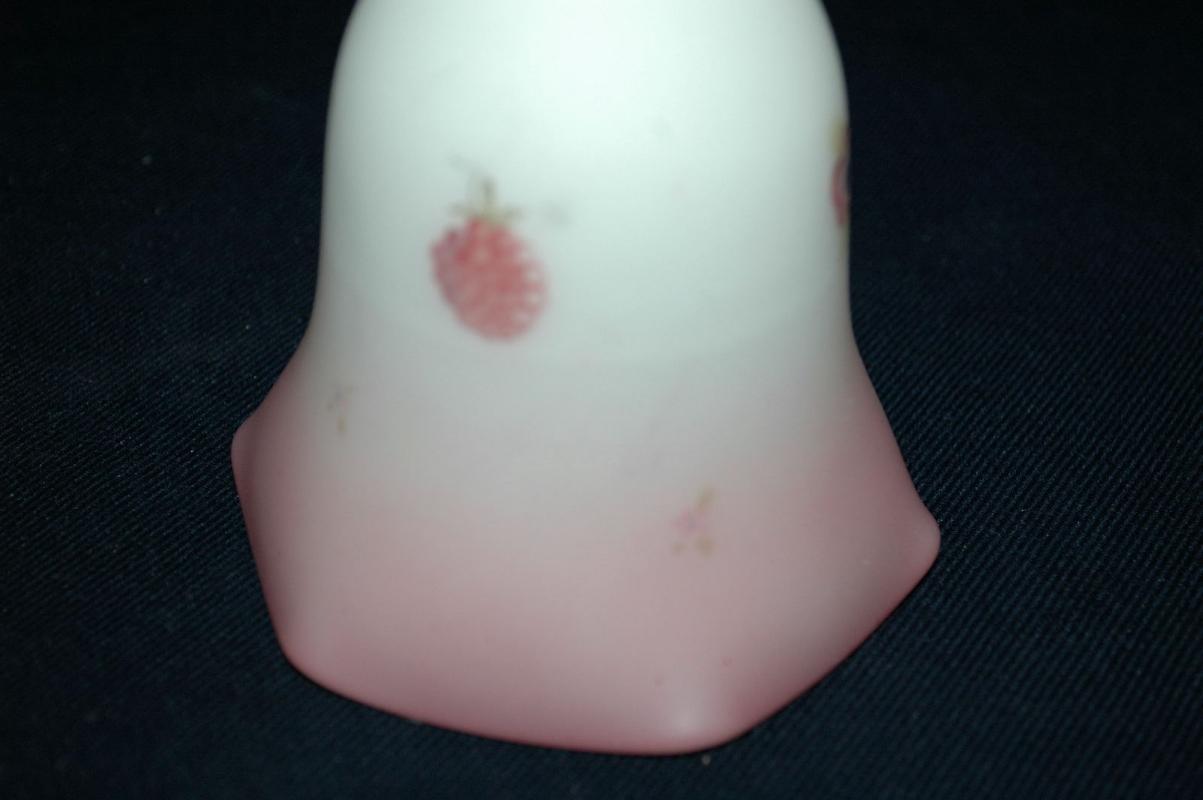 Raspberry Burmese Satin Glass Dinner Bell by Fenton, Hand Painted and Signed