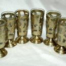 6 Fancy Mexican Silver over Glass Cordials or Footed Shot Glasses