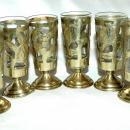 6 Fancy Mexican Silver over Glass Cordials or Footed Shot Glasses