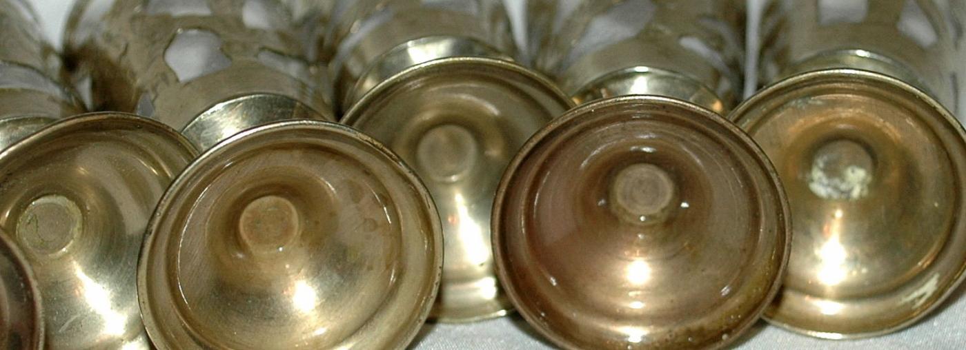 6 Fancy Mexican Silver over Glass Cordials or Footed Shot Glasses