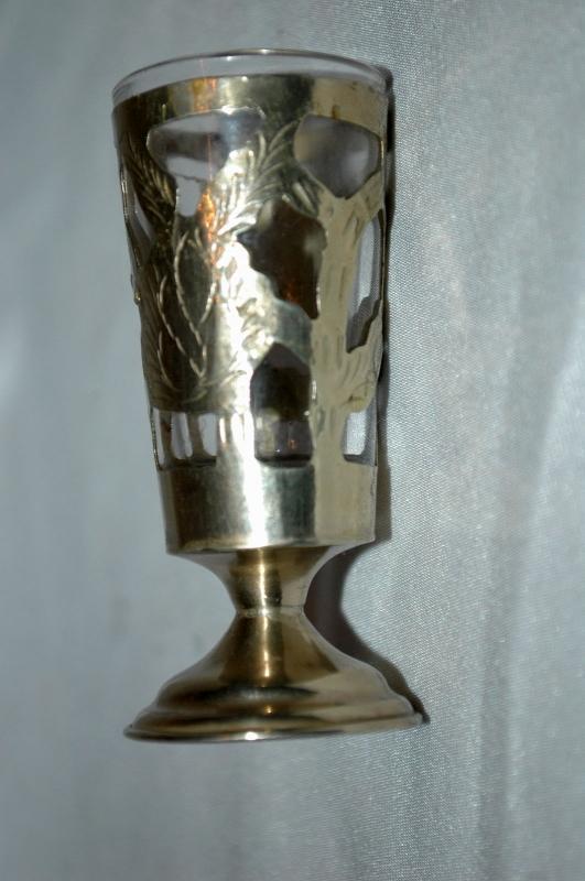 6 Fancy Mexican Silver over Glass Cordials or Footed Shot Glasses