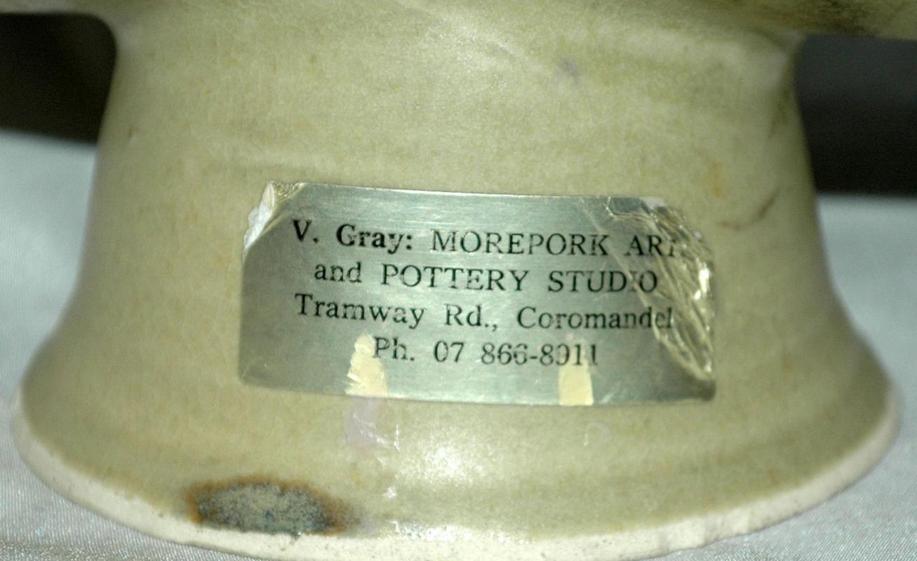 3 Neck Modernist Art Pottery Vase, V. Gray Morepork Art Studios of Coromandel New Zealand