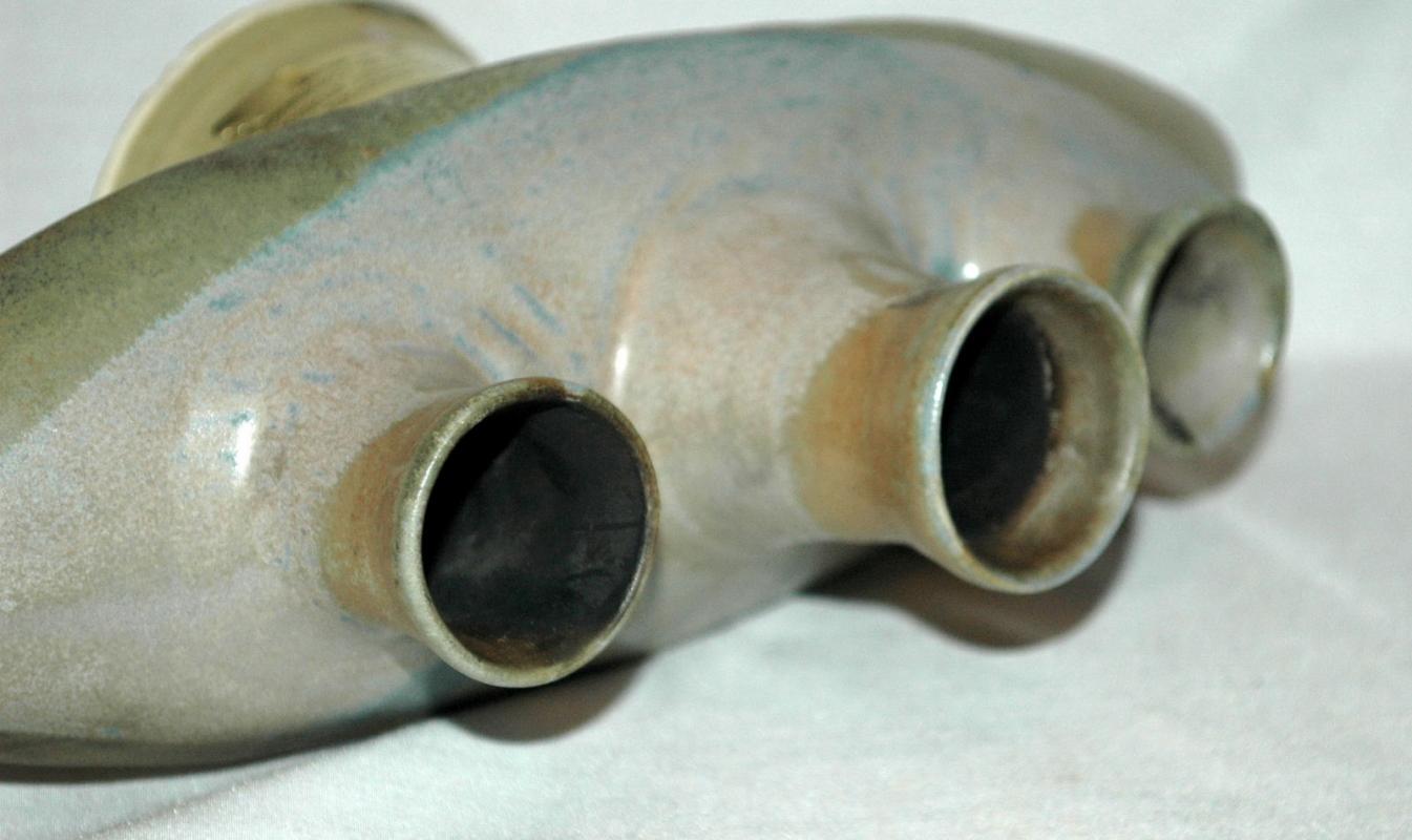 3 Neck Modernist Art Pottery Vase, V. Gray Morepork Art Studios of Coromandel New Zealand