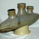 3 Neck Modernist Art Pottery Vase, V. Gray Morepork Art Studios of Coromandel New Zealand