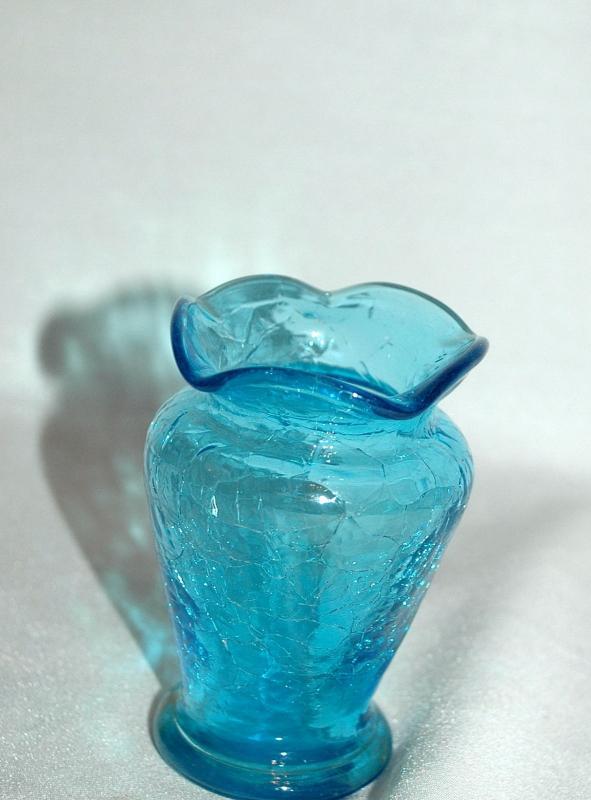 Miniature Blue Crackle Glass Hand Blown Ruffle Vase 3