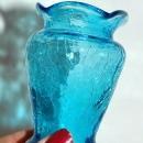 Miniature Blue Crackle Glass Hand Blown Ruffle Vase 3