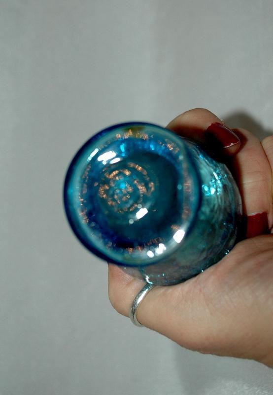 Miniature Blue Crackle Glass Hand Blown Ruffle Vase 3