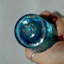 Miniature Blue Crackle Glass Hand Blown Ruffle Vase 3