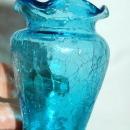 Miniature Blue Crackle Glass Hand Blown Ruffle Vase 3