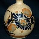 Folk Art Tonala Stoneware with Enameled Flowers Bud Vase