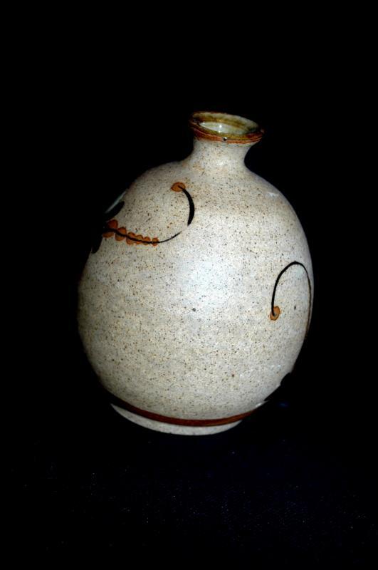 Folk Art Tonala Stoneware with Enameled Flowers Bud Vase