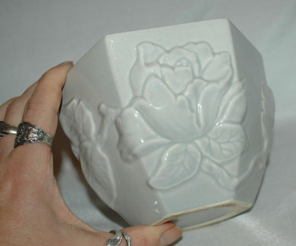 Red Wing Pottery Grey Pink Planter Hexagonal with Flower and leaves