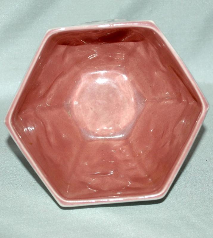 Red Wing Pottery Grey Pink Planter Hexagonal with Flower and leaves